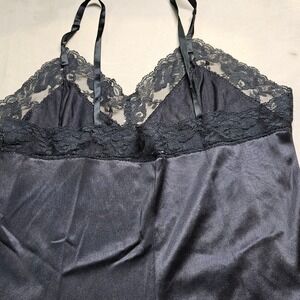 Vintage Black Lace Trimmed Babydoll Slip Camisole Tank Top Med Whimsigoth Y2K
